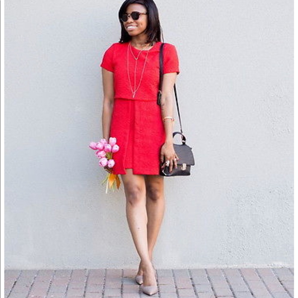 NWT Zara Red Jacquard Double Layer Dress - Picture 2 of 8